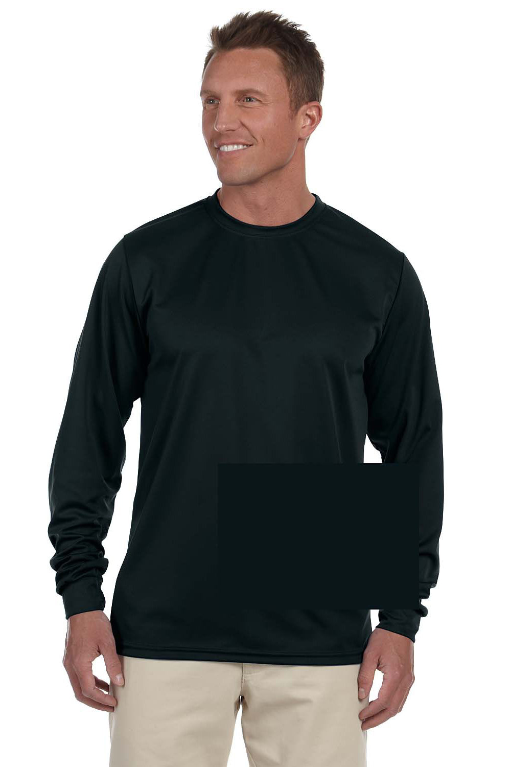 Augusta Sportswear 788 Mens Moisture Wicking Long Sleeve Crewneck T-Shirt Black Model Front