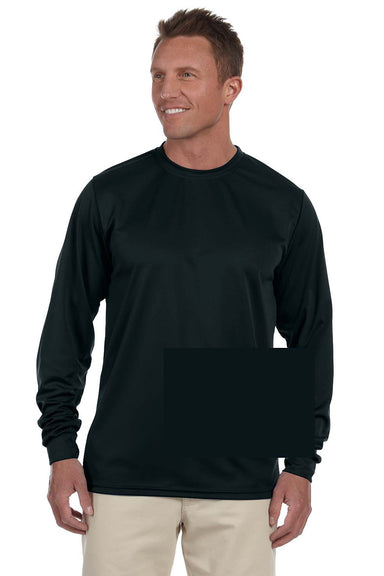 Augusta Sportswear 788 Mens Moisture Wicking Long Sleeve Crewneck T-Shirt Black Model Front