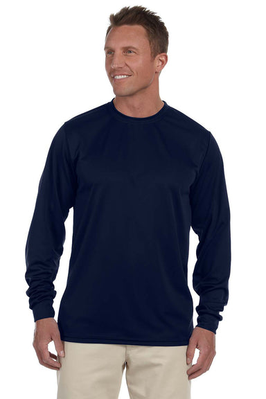 Augusta Sportswear 788 Mens Moisture Wicking Long Sleeve Crewneck T-Shirt Navy Blue Model Front