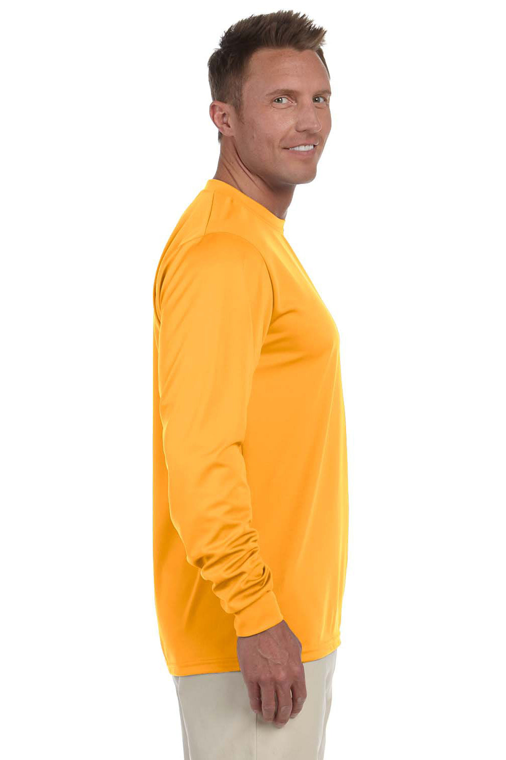 Augusta Sportswear 788 Mens Moisture Wicking Long Sleeve Crewneck T-Shirt Gold Model Side