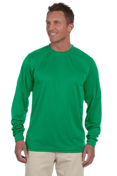 Augusta Sportswear 788 Mens Moisture Wicking Long Sleeve Crewneck T-Shirt Kelly Green Model Front