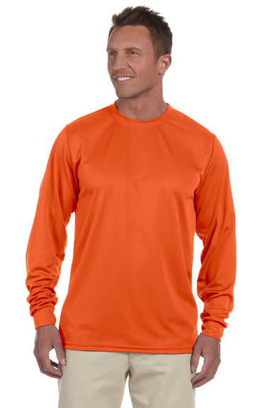 Augusta Sportswear 788 Mens Moisture Wicking Long Sleeve Crewneck T-Shirt Orange Model Front