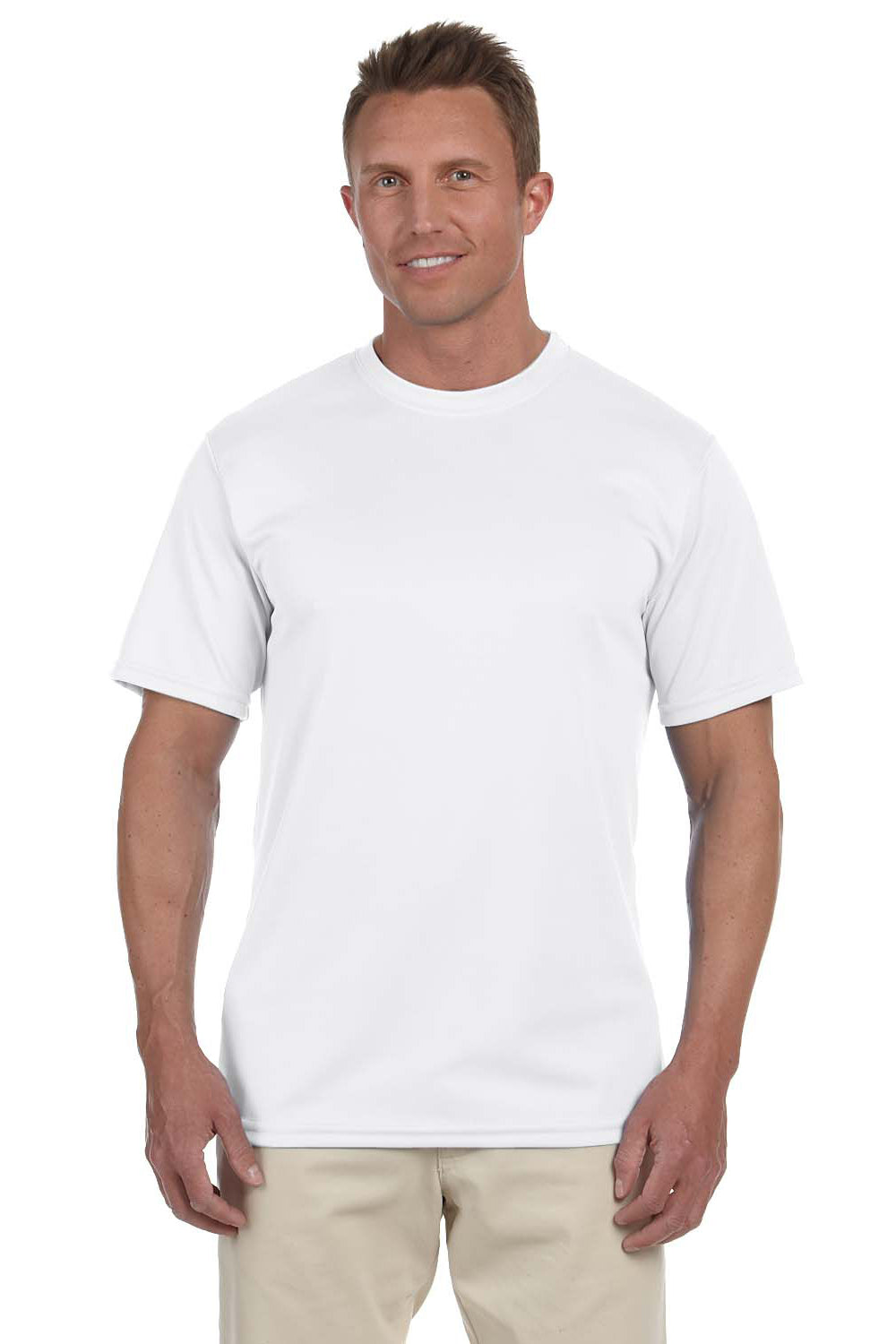Augusta Sportswear 790 Mens Moisture Wicking Short Sleeve Crewneck T-Shirt White Model Front