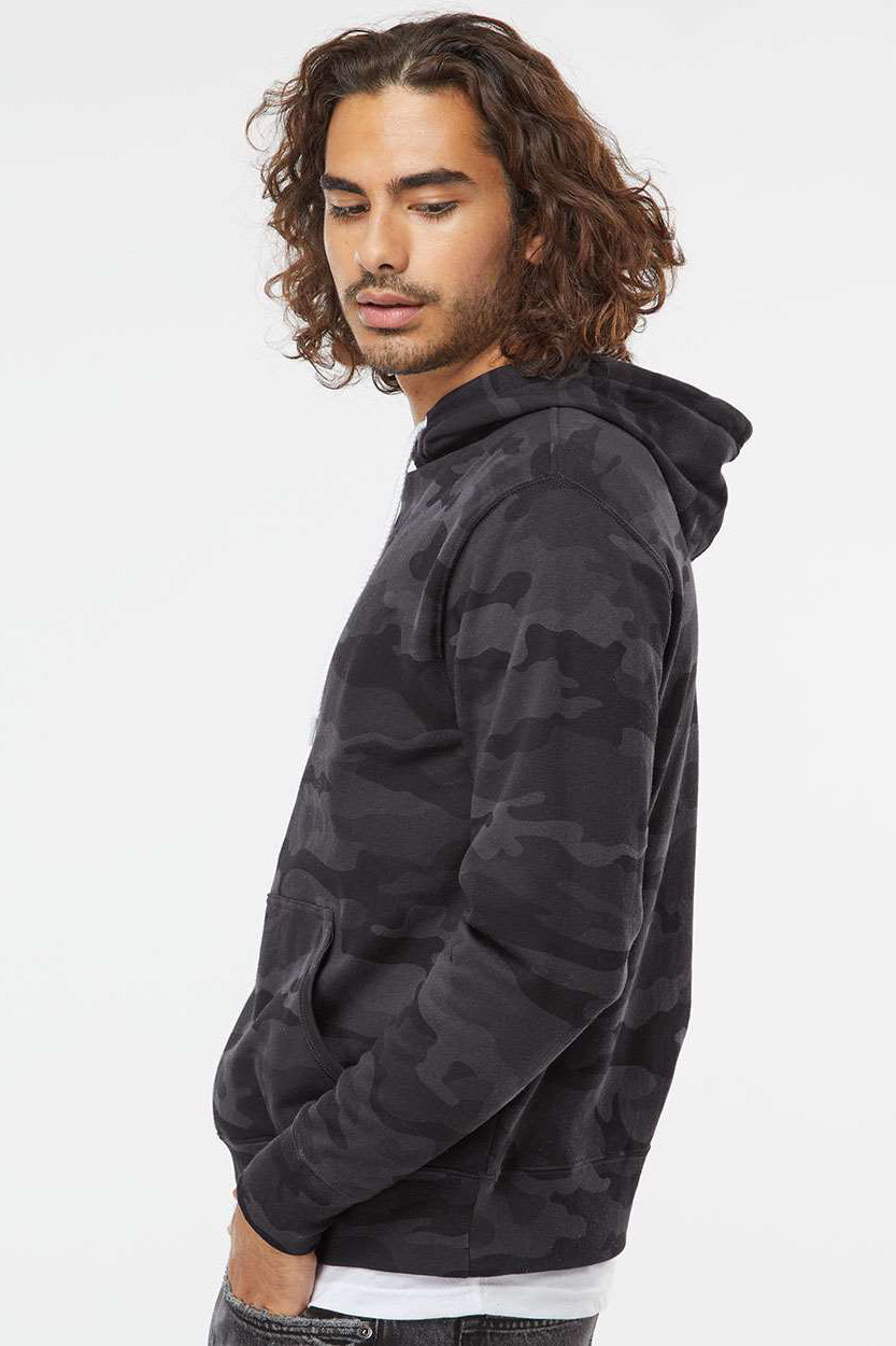 Independent Trading Company AFX90UN Mens Hooded Sweatshirt Hoodie w/ Pouch Pocket Black Camo Model Side