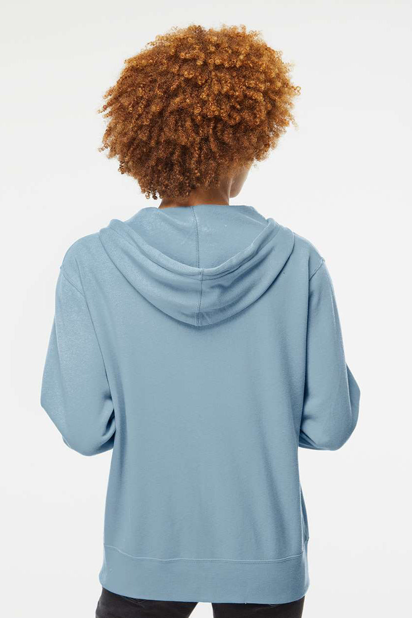 Independent Trading Company AFX90UNZ Mens Full Zip Hooded Sweatshirt Hoodie w/ Pockets Misty Blue Model Back