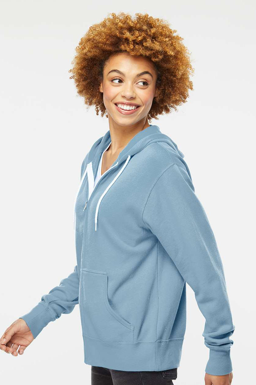 Independent Trading Company AFX90UNZ Mens Full Zip Hooded Sweatshirt Hoodie w/ Pockets Misty Blue Model Side