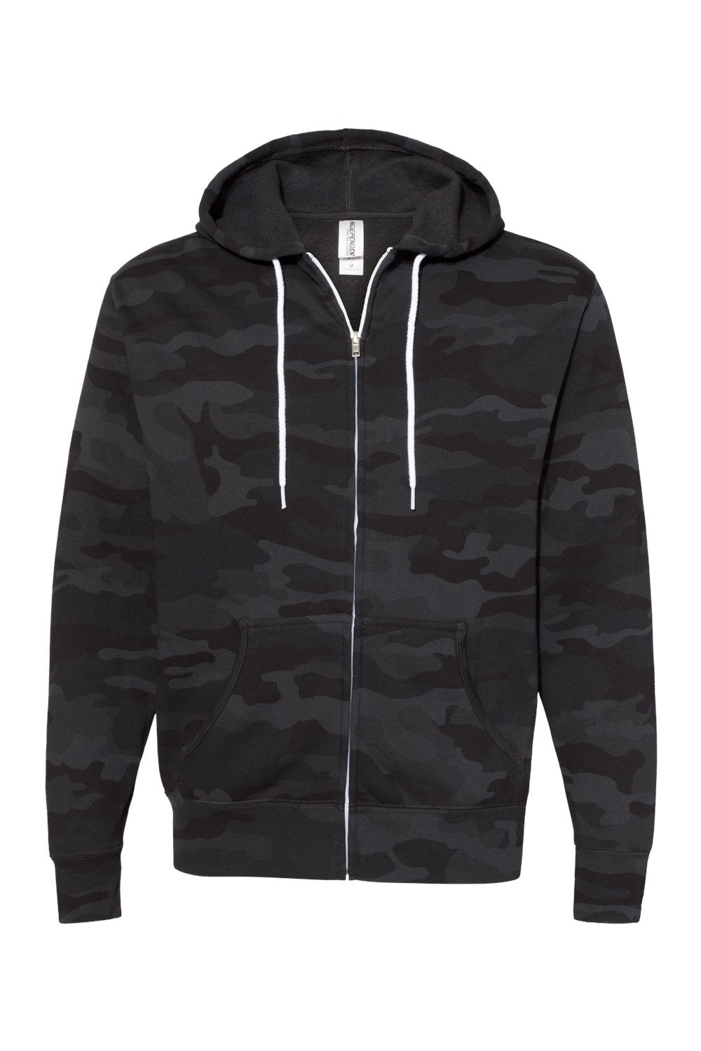 Independent Trading Company AFX90UNZ Mens Full Zip Hooded Sweatshirt Hoodie w/ Pockets Black Camo Flat Front