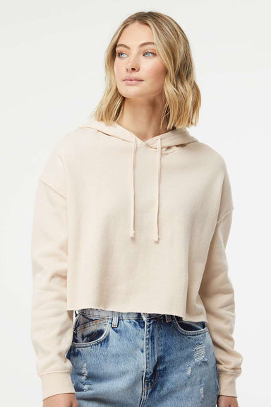 Independent Trading Company AFX64CRP Womens Crop Hooded Sweatshirt Hoodie Bone Model Front