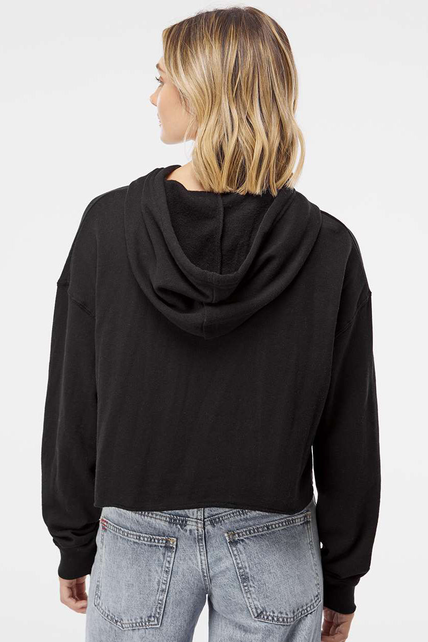 Independent Trading Company AFX64CRP Womens Crop Hooded Sweatshirt Hoodie Black Model Back