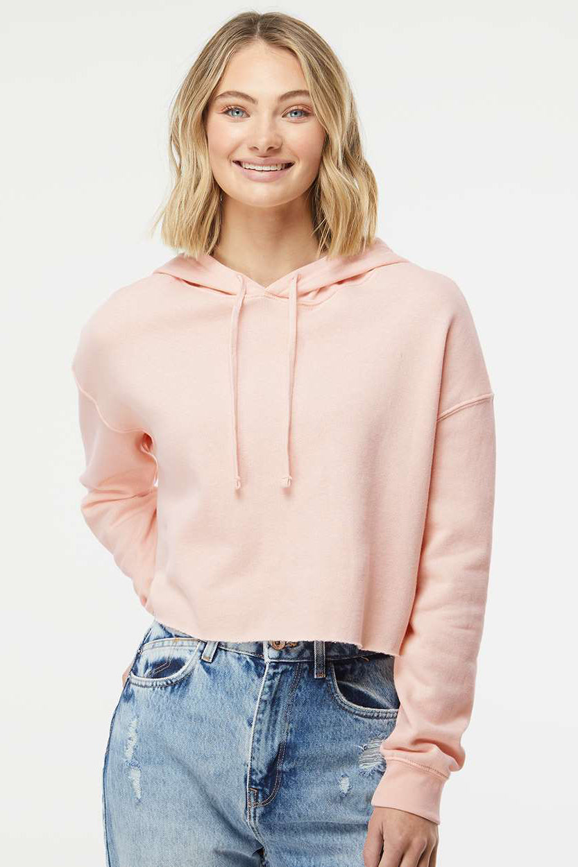 Independent Trading Company AFX64CRP Womens Crop Hooded Sweatshirt Hoodie Blush Pink Model Front