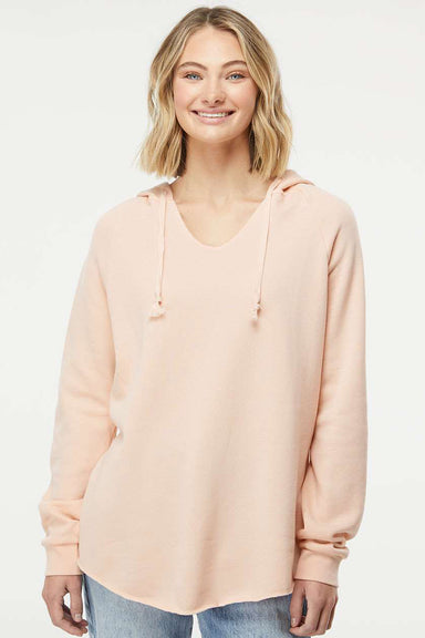 Independent Trading Company PRM2500 Womens California Wave Wash Hooded Sweatshirt Hoodie Blush Pink Model Front