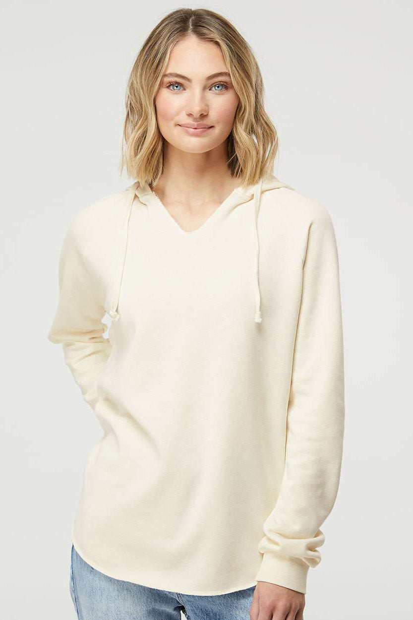 Independent Trading Company PRM2500 Womens California Wave Wash Hooded Sweatshirt Hoodie Bone Model Front