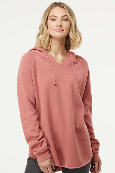Independent Trading Company PRM2500 Womens California Wave Wash Hooded Sweatshirt Hoodie Dusty Rose Pink Model Front