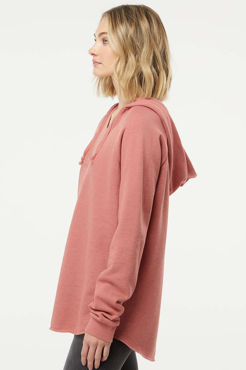 Independent Trading Company PRM2500 Womens California Wave Wash Hooded Sweatshirt Hoodie Dusty Rose Pink Model Side