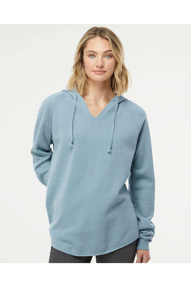 Independent Trading Co. PRM2500 Womens California Wave Wash Hooded Sweatshirt Hoodie Misty Blue Model Front