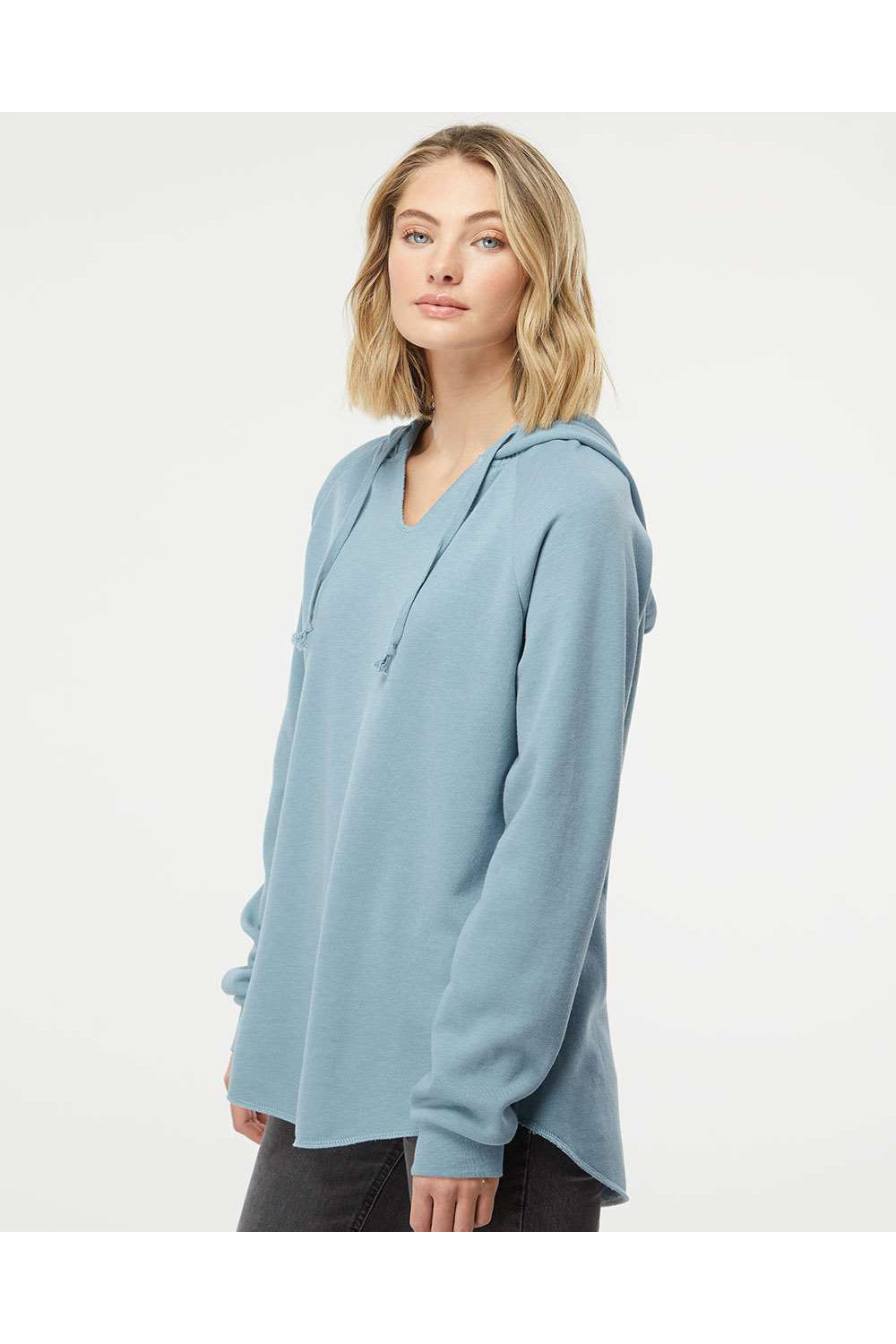 Independent Trading Co. PRM2500 Womens California Wave Wash Hooded Sweatshirt Hoodie Misty Blue Model Side
