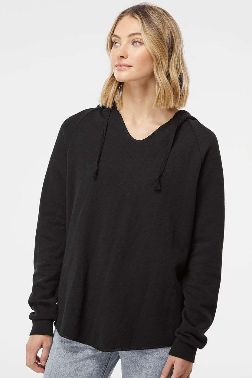 Independent Trading Company PRM2500 Womens California Wave Wash Hooded Sweatshirt Hoodie Black Model Front