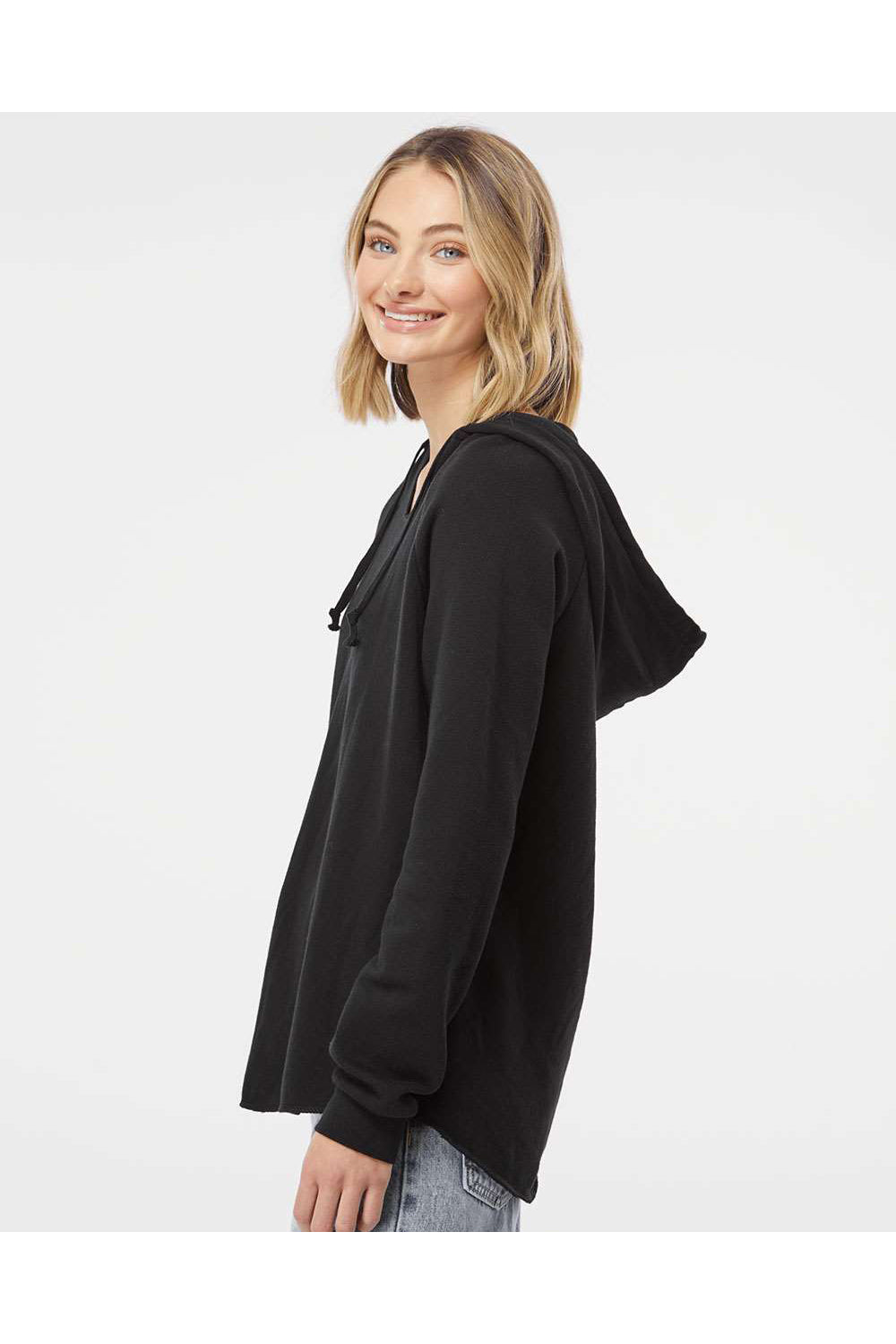 Independent Trading Co. PRM2500 Womens California Wave Wash Hooded Sweatshirt Hoodie Black Model Side