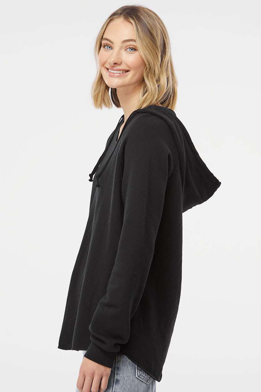 Independent Trading Company PRM2500 Womens California Wave Wash Hooded Sweatshirt Hoodie Black Model Side