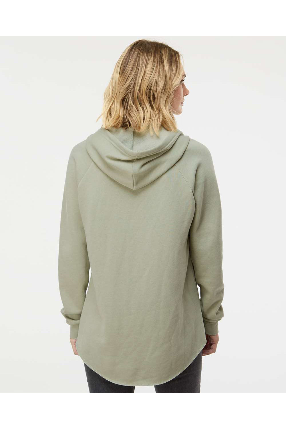 Independent Trading Co. PRM2500 Womens California Wave Wash Hooded Sweatshirt Hoodie Sage Green Model Back