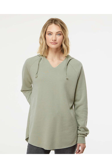 Independent Trading Co. PRM2500 Womens California Wave Wash Hooded Sweatshirt Hoodie Sage Green Model Front
