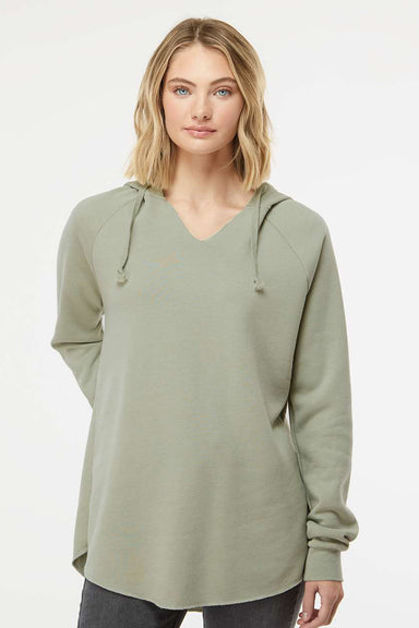 Independent Trading Company PRM2500 Womens California Wave Wash Hooded Sweatshirt Hoodie Sage Green Model Front