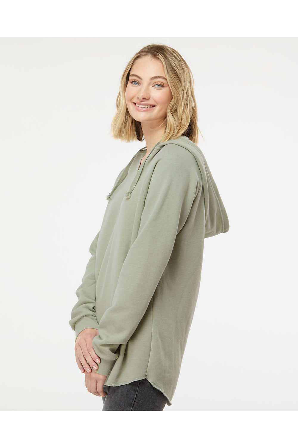 Independent Trading Co. PRM2500 Womens California Wave Wash Hooded Sweatshirt Hoodie Sage Green Model Side