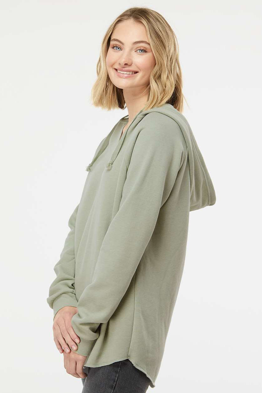 Independent Trading Company PRM2500 Womens California Wave Wash Hooded Sweatshirt Hoodie Sage Green Model Side