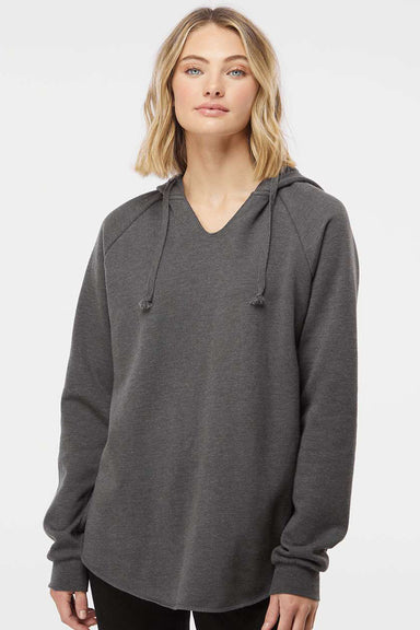 Independent Trading Company PRM2500 Womens California Wave Wash Hooded Sweatshirt Hoodie Shadow Grey Model Front