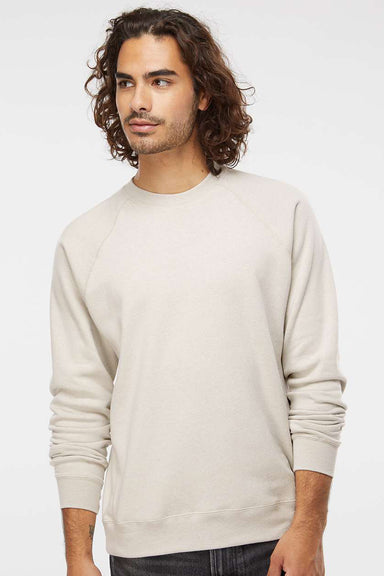 Independent Trading Company PRM30SBC Mens Special Blend Crewneck Raglan Sweatshirt Heather Stone Model Front