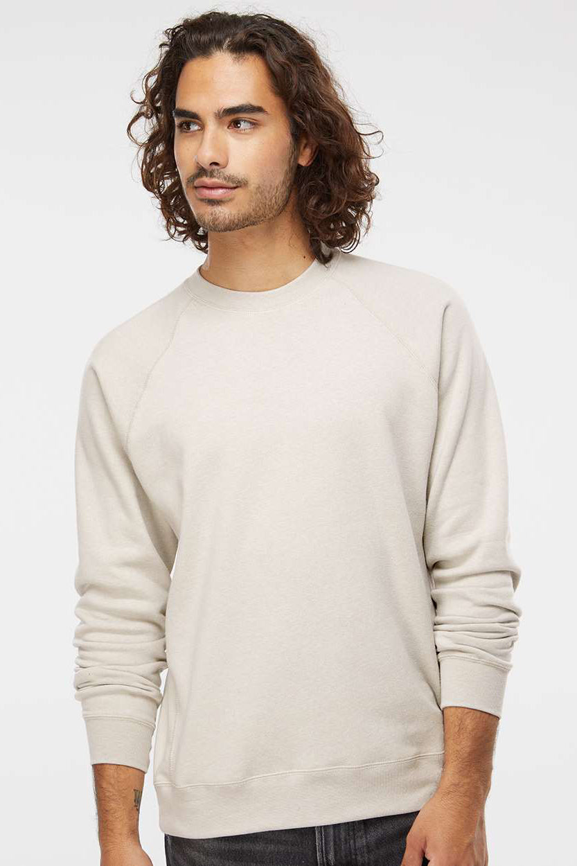 Independent Trading Company PRM30SBC Mens Special Blend Crewneck Raglan Sweatshirt Heather Stone Model Front