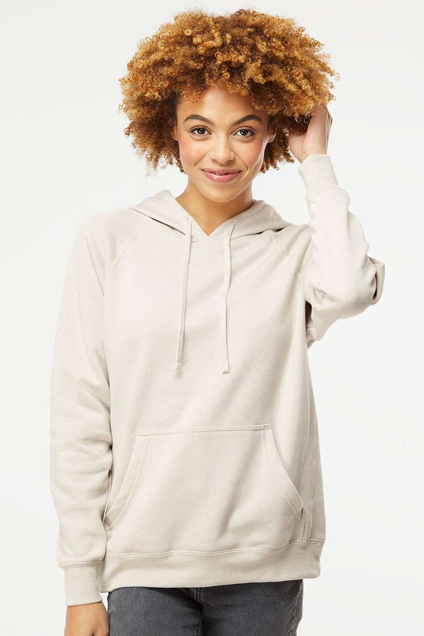 Independent Trading Company PRM33SBP Mens Special Blend Raglan Hooded Sweatshirt Hoodie w/ Pouch Pocket Heather Stone Model Front