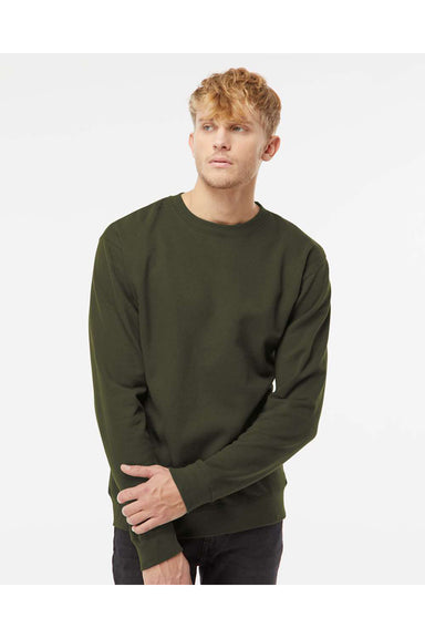 Independent Trading Co. SS3000 Mens Crewneck Sweatshirt Army Green Model Front