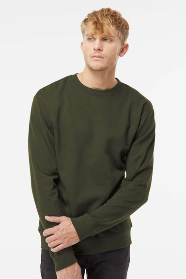 Independent Trading Company SS3000 Mens Crewneck Sweatshirt Army Green Model Front
