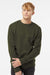 Independent Trading Company SS3000 Mens Crewneck Sweatshirt Army Green Model Front