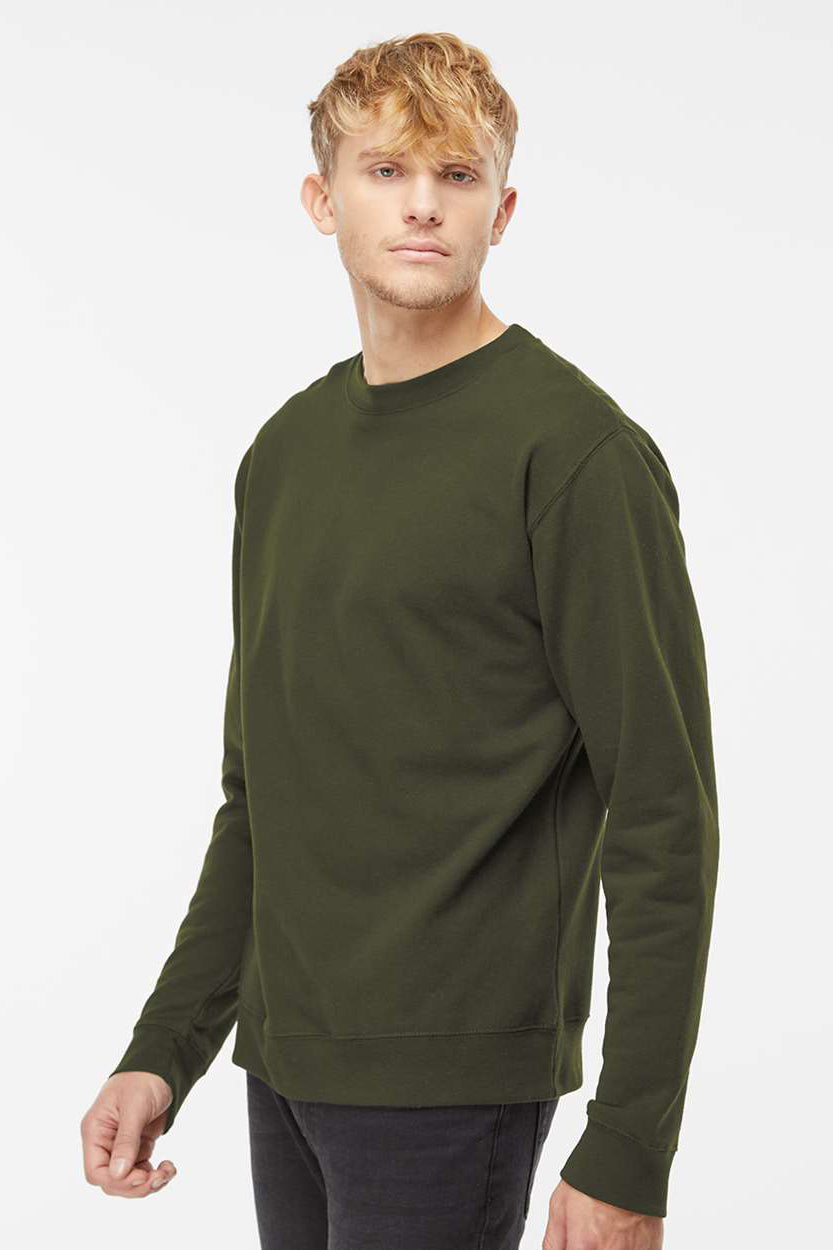 Independent Trading Company SS3000 Mens Crewneck Sweatshirt Army Green Model Side