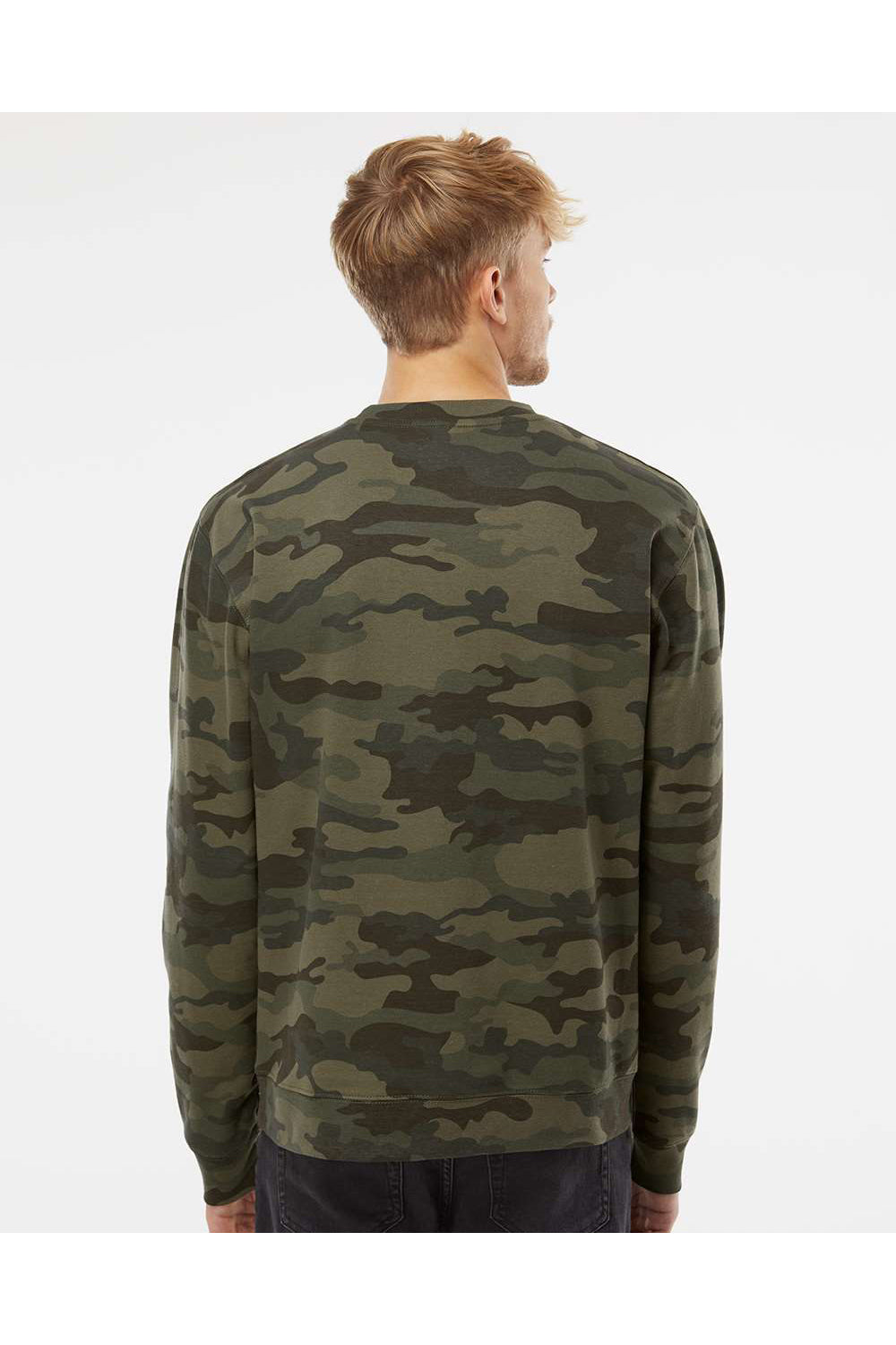 Independent Trading Co. SS3000 Mens Crewneck Sweatshirt Forest Green Camo Model Back