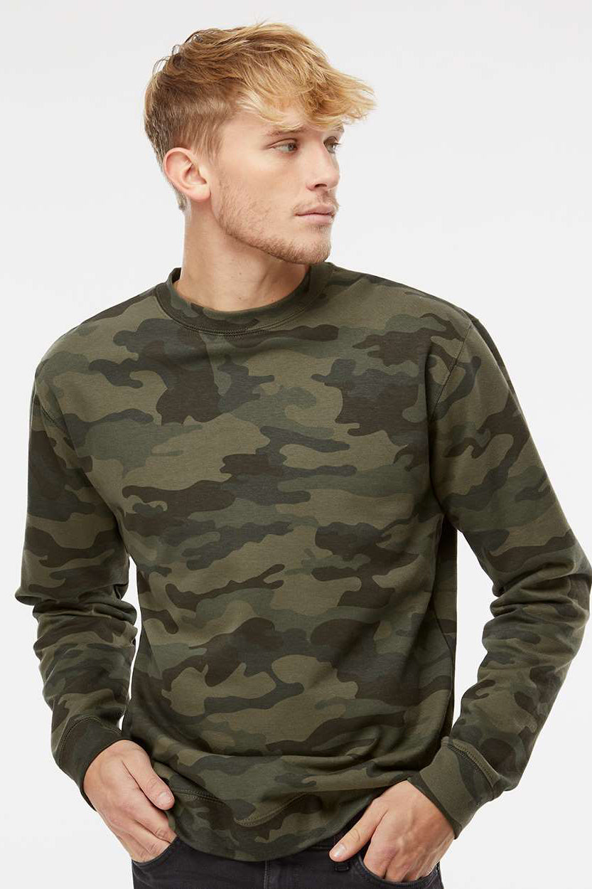 Independent Trading Company SS3000 Mens Crewneck Sweatshirt Forest Green Camo Model Front