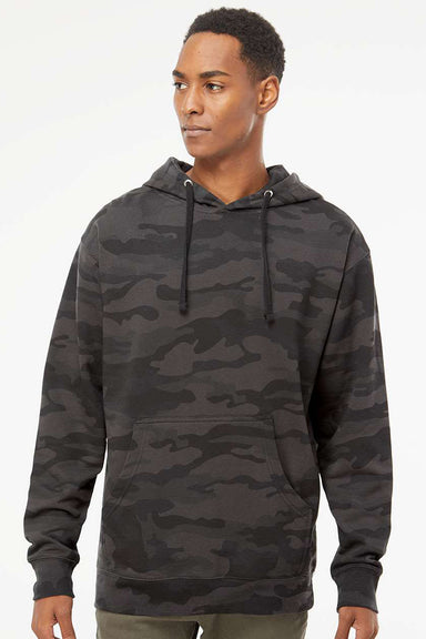 Independent Trading Company SS4500 Mens Hooded Sweatshirt Hoodie w/ Pouch Pocket Black Camo Model Front