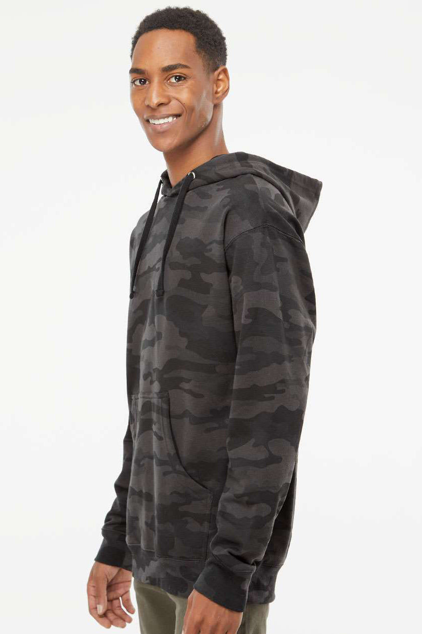 Independent Trading Company SS4500 Mens Hooded Sweatshirt Hoodie w/ Pouch Pocket Black Camo Model Side