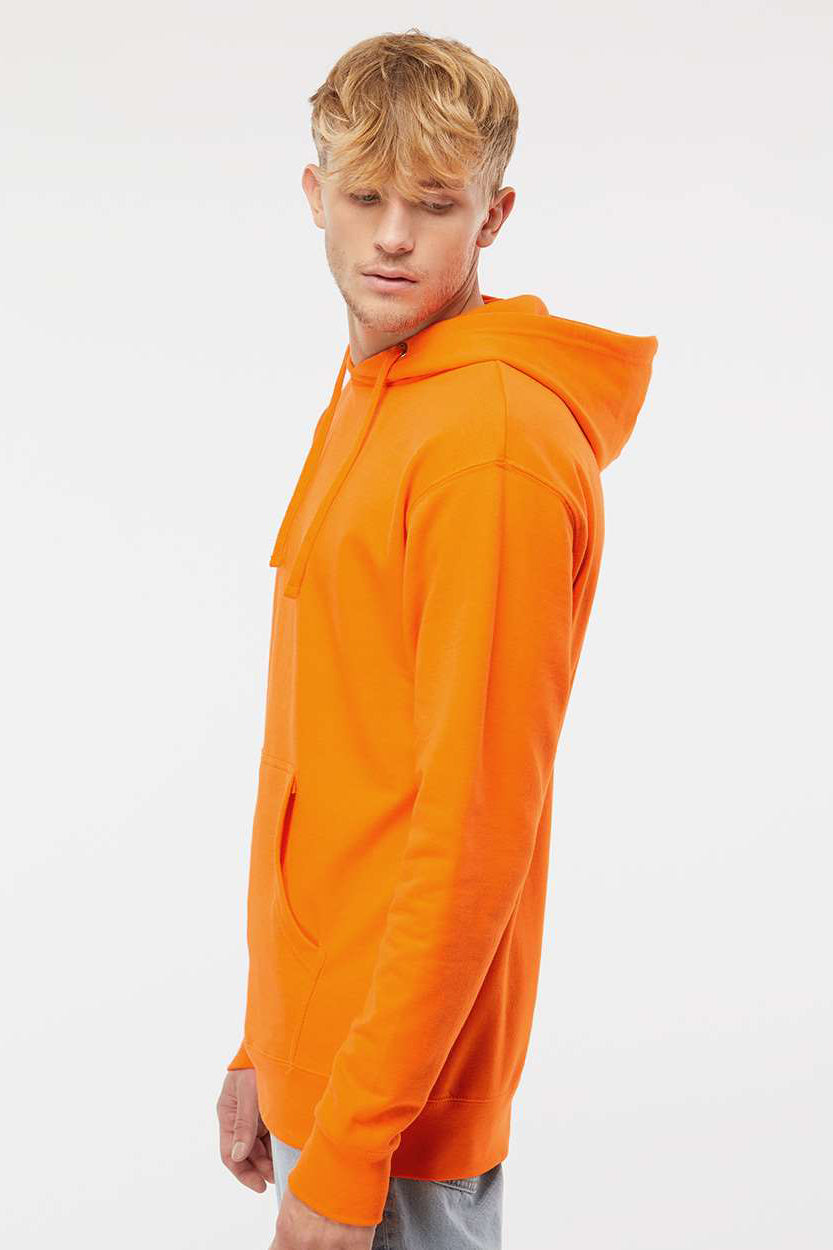 Independent Trading Company SS4500 Mens Hooded Sweatshirt Hoodie w/ Pouch Pocket Safety Orange Model Side