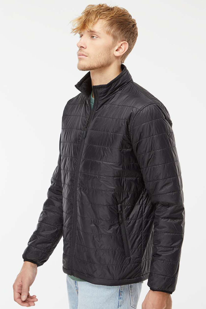 Independent Trading Company EXP100PFZ Mens Wind & Water Resistant Full Zip Puffer Jacket Black Model Side