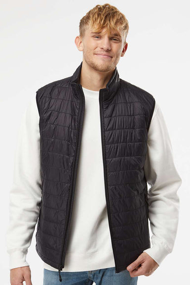 Independent Trading Company EXP120PFV Mens Wind & Water Resistant Full Zip Puffer Vest Black Model Front