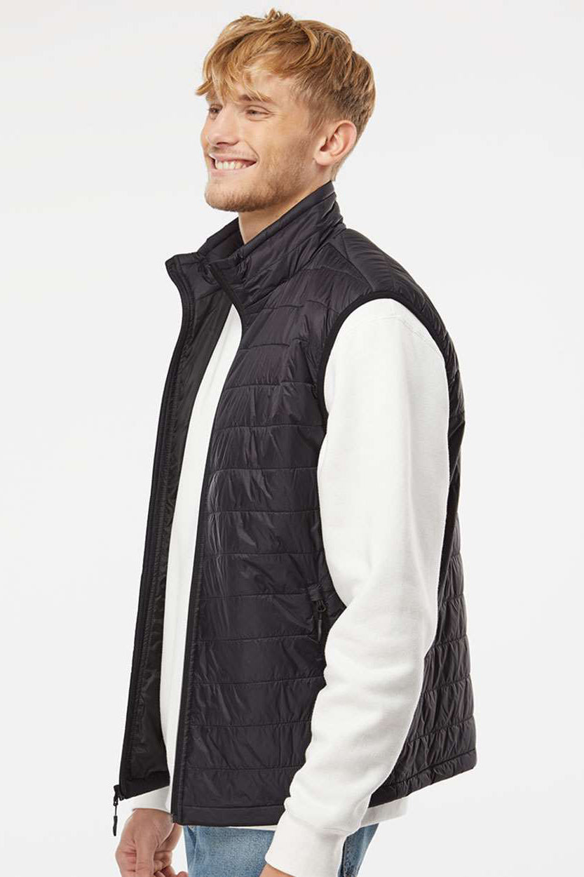 Independent Trading Company EXP120PFV Mens Wind & Water Resistant Full Zip Puffer Vest Black Model Side