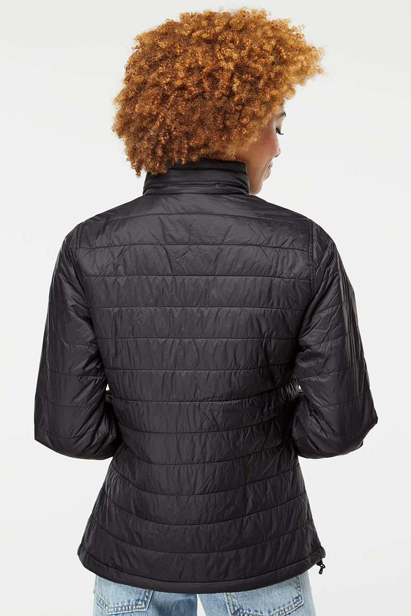 Independent Trading Company EXP200PFZ Womens Wind & Water Resistant Full Zip Puffer Jacket Black Model Back