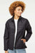 Independent Trading Company EXP200PFZ Womens Wind & Water Resistant Full Zip Puffer Jacket Black Model Front