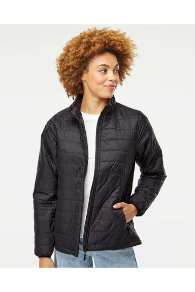 Independent Trading Co. EXP200PFZ Womens Full Zip Puffer Jacket Black Model Front