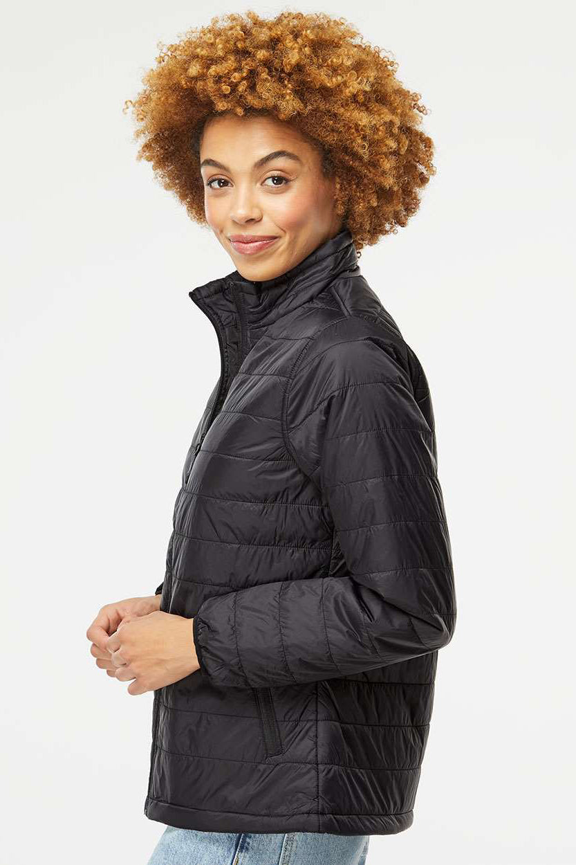 Independent Trading Company EXP200PFZ Womens Wind & Water Resistant Full Zip Puffer Jacket Black Model Side