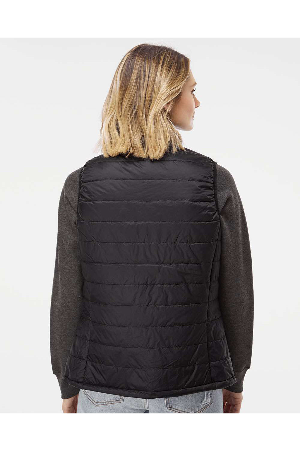 Independent Trading Co. EXP220PFV Womens Full Zip Puffer Vest Black Model Back