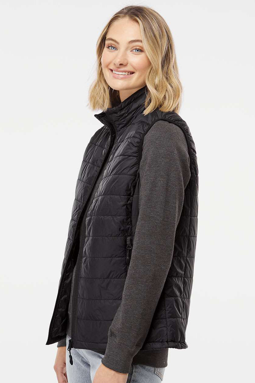 Independent Trading Company EXP220PFV Womens Wind & Water Resistant Full Zip Puffer Vest Black Model Side